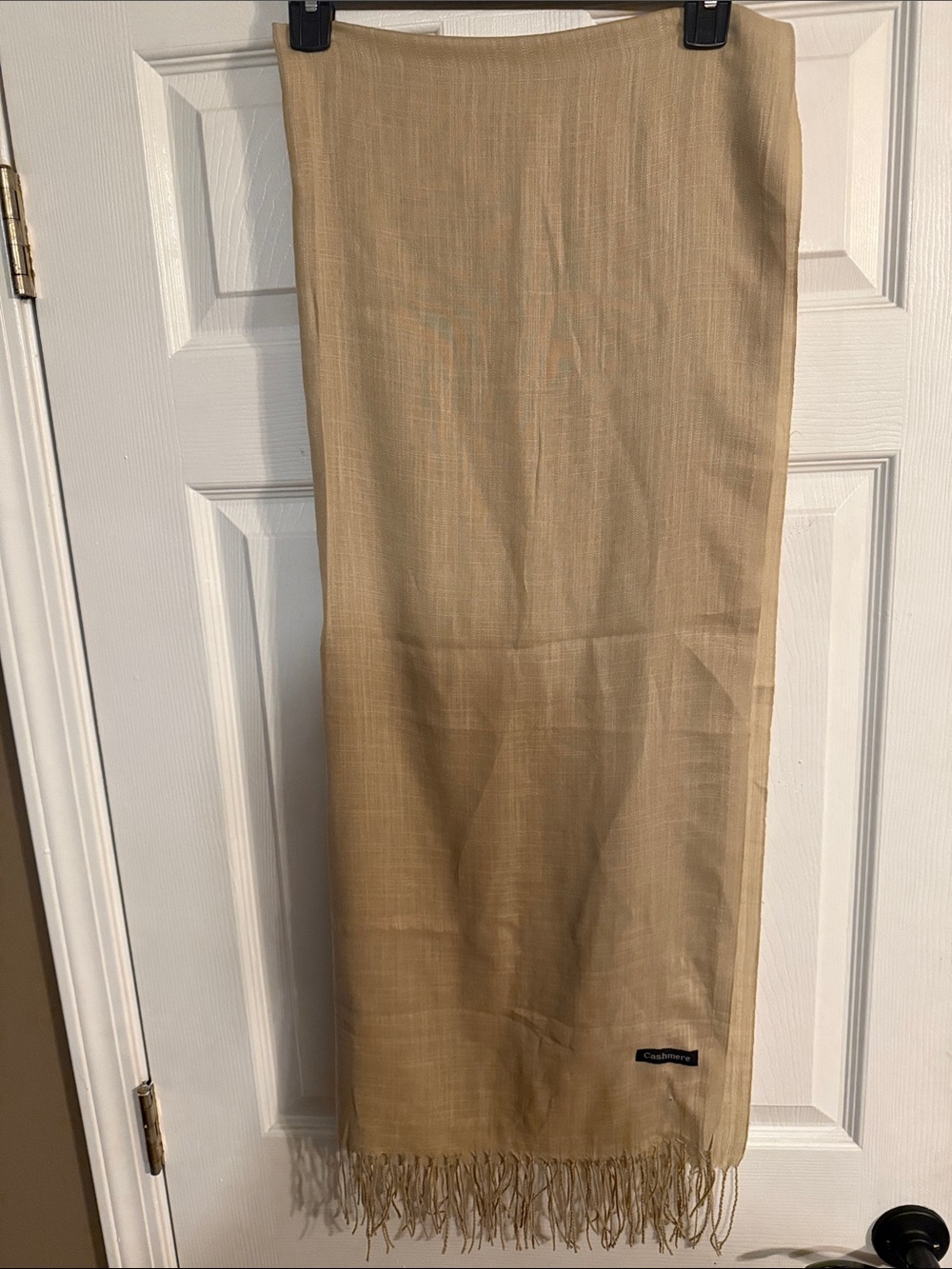 Tan Shawl-Style Scarf with Fringe